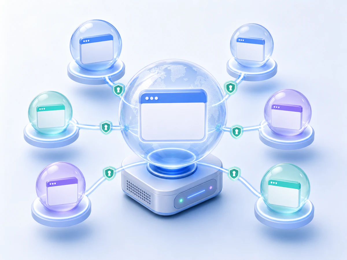 A hosted website connected to a main domain and multiple subdomains.