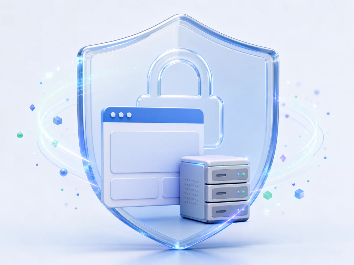A website and hosting server protected by SSL encryption.