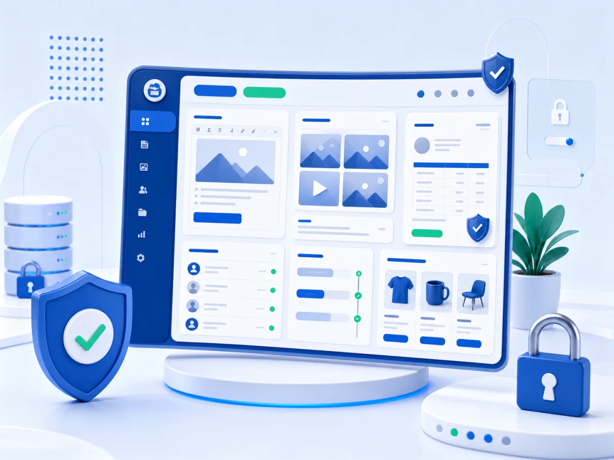 A custom business website admin dashboard with content, media and invoice tools.
