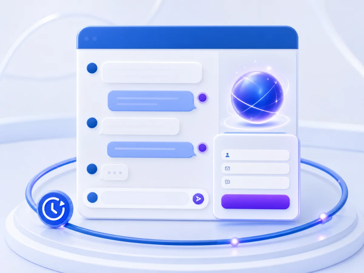 A branded AI support chatbot interface connected to a business website.