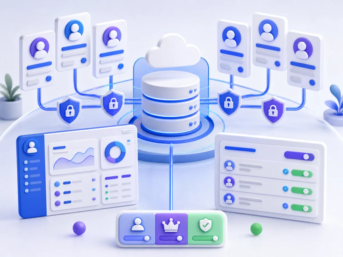 A secure customer database connected to client profiles and website user accounts.