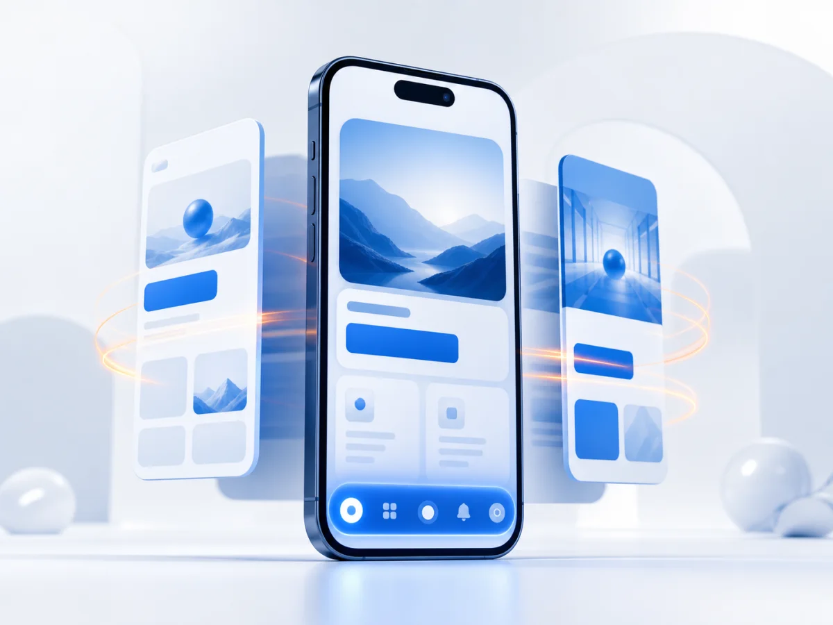 A dedicated mobile website experience with polished page transitions and a bottom dock.