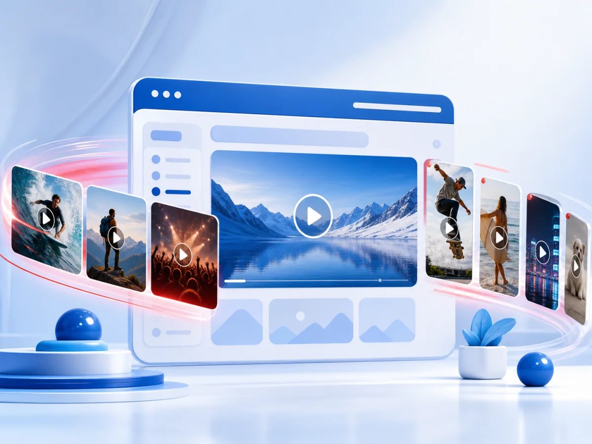 A polished illustration of video content displayed across desktop and mobile formats.
